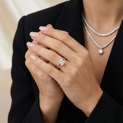 Princess Cut Lab Grown Diamond Split Shank Engagement Ring in Rose Gold