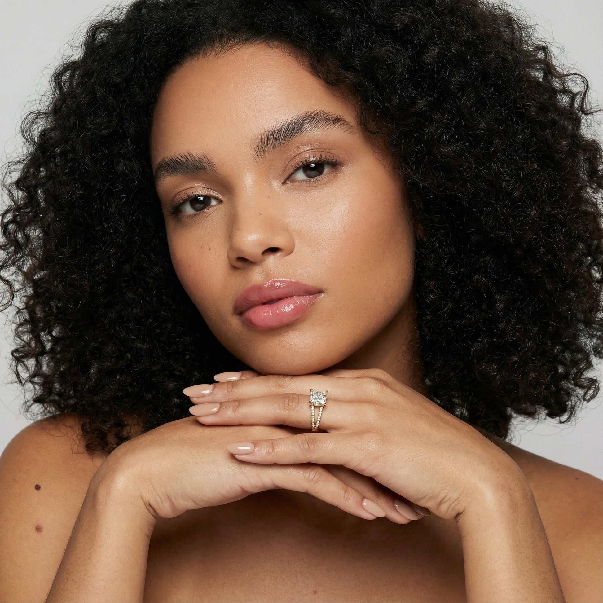 Princess Cut Lab Grown Diamond Split Shank Engagement Ring in Yellow Gold