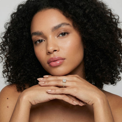 Princess Cut Lab Grown Diamond Split Shank Engagement Ring in Yellow Gold