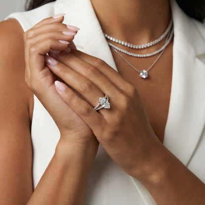 Marquise Cut Lab Grown Diamond Solitaire Engagement Ring with Pave Split Shank in Silver