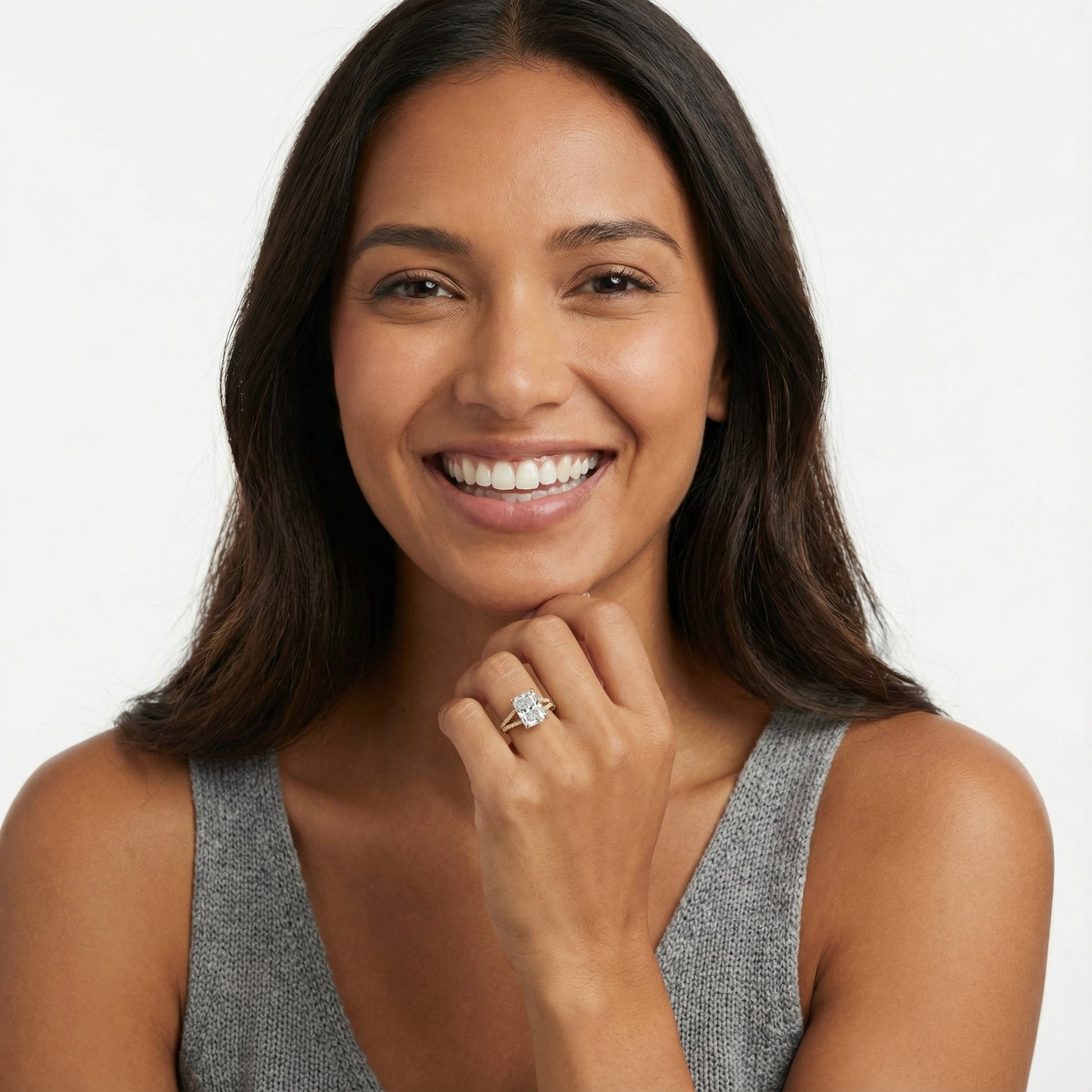 Radiant Cut Lab Grown Diamond Engagement Ring with Pavé Split Shank in Yellow Gold