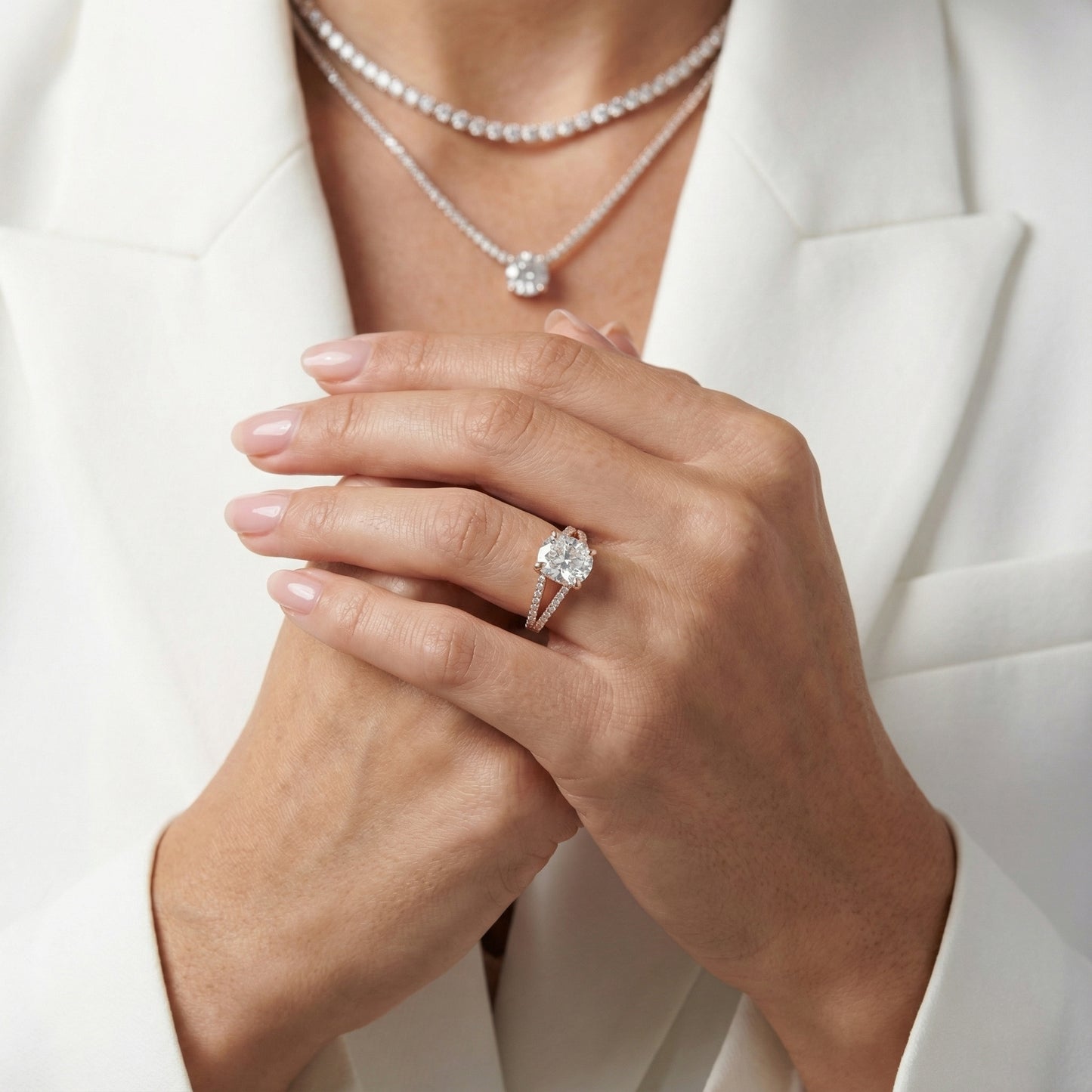 Cushion Cut Lab Grown Diamond Engagement Ring with Split Shank in Rose Gold