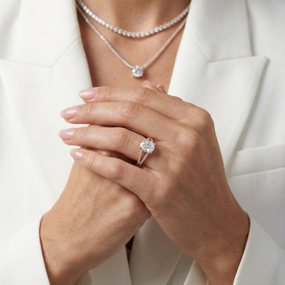 Cushion Cut Lab Grown Diamond Engagement Ring with Split Shank in Rose Gold