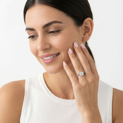 Round Cut Lab Grown Diamond Solitaire Engagement Ring with Pavé Split Shank in Silver