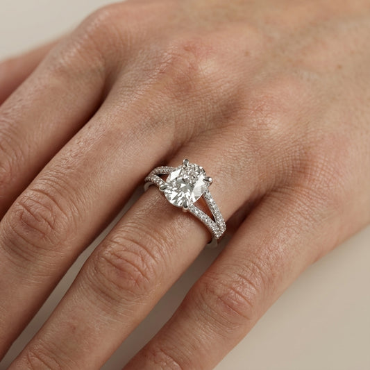 Cushion Cut Lab Grown Diamond Engagement Ring with Split Shank in Silver