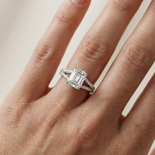 Radiant Cut Lab Grown Diamond Engagement Ring with Pavé Split Shank in Platinum
