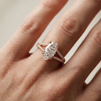 Marquise Cut Lab Grown Diamond Solitaire Engagement Ring with Pave Split Shank in Rose Gold