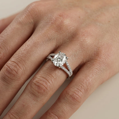 Cushion Cut Lab Grown Diamond Engagement Ring with Split Shank in White Gold