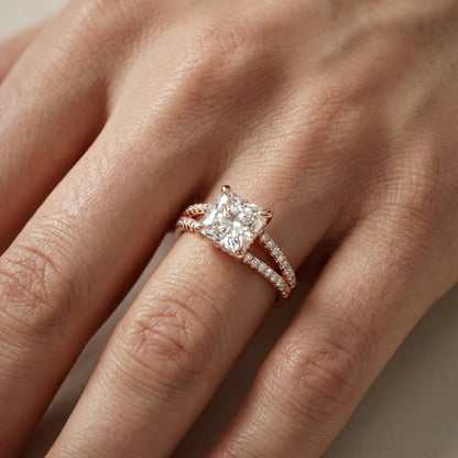 Princess Cut Lab Grown Diamond Split Shank Engagement Ring in Rose Gold