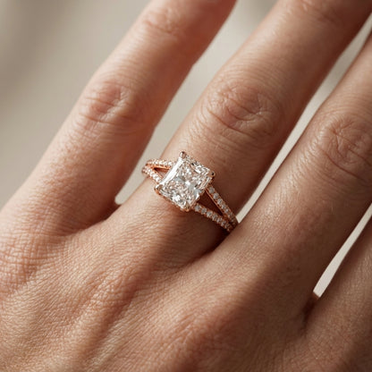 Radiant Cut Lab Grown Diamond Engagement Ring with Pavé Split Shank in Rose Gold
