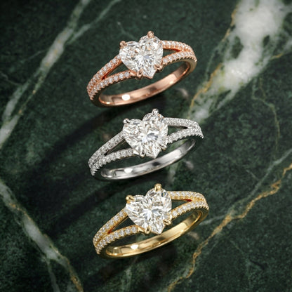 Heart Cut Lab Grown Diamond Solitaire Engagement Ring in warm Rose Gold with pavé accents.