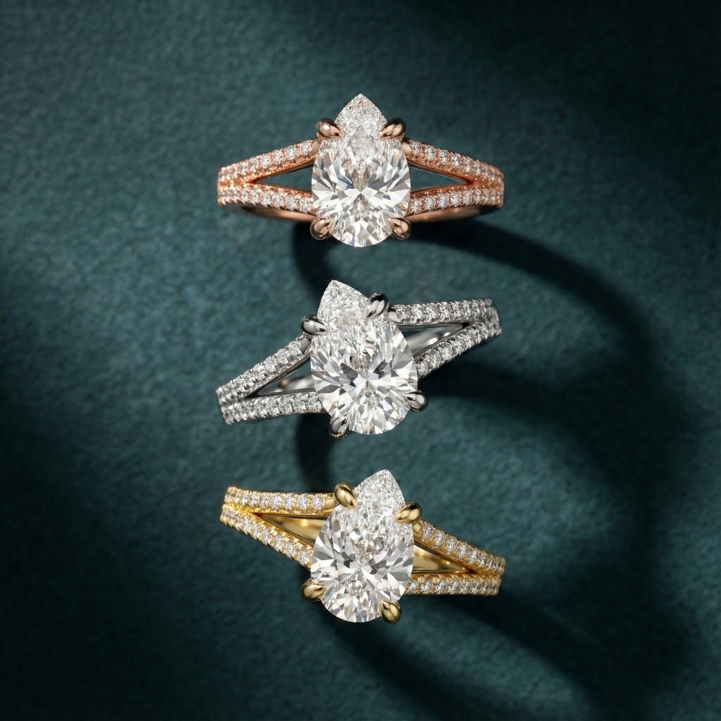 Pear Cut Lab Grown Diamond Split Shank Solitaire Engagement Ring in White Gold