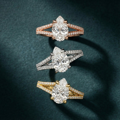 Pear Cut Lab Grown Diamond Split Shank Solitaire Engagement Ring in White Gold