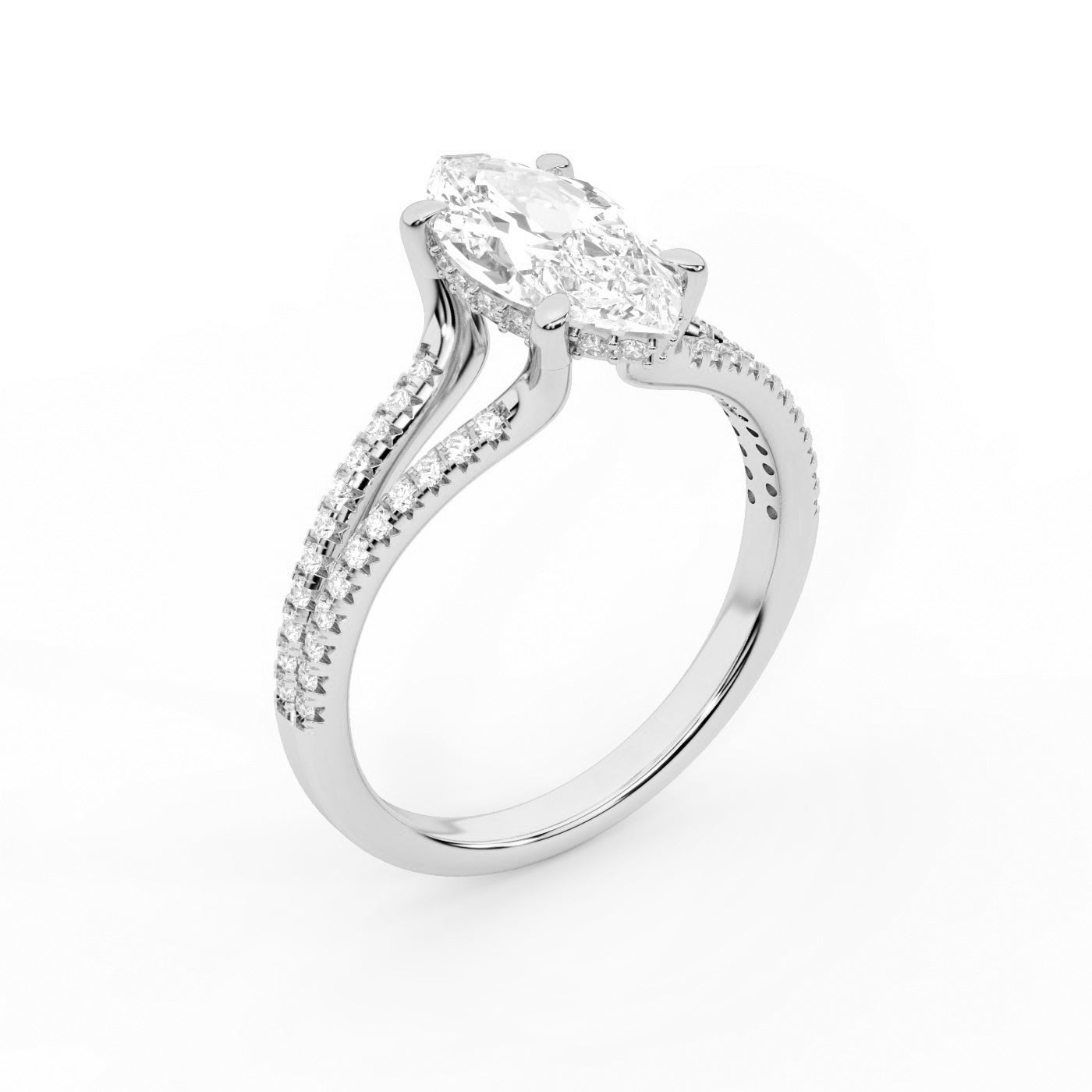 Marquise Cut Lab Grown Diamond Solitaire Engagement Ring with Pave Split Shank in Platinum