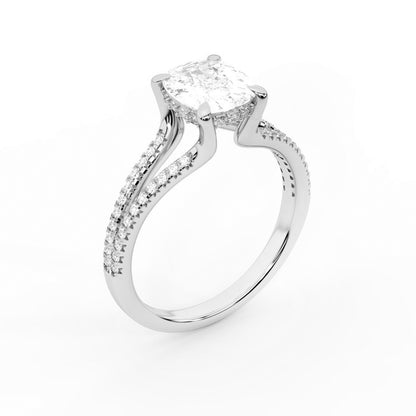 Cushion Cut Lab Grown Diamond Engagement Ring with Split Shank in White Gold