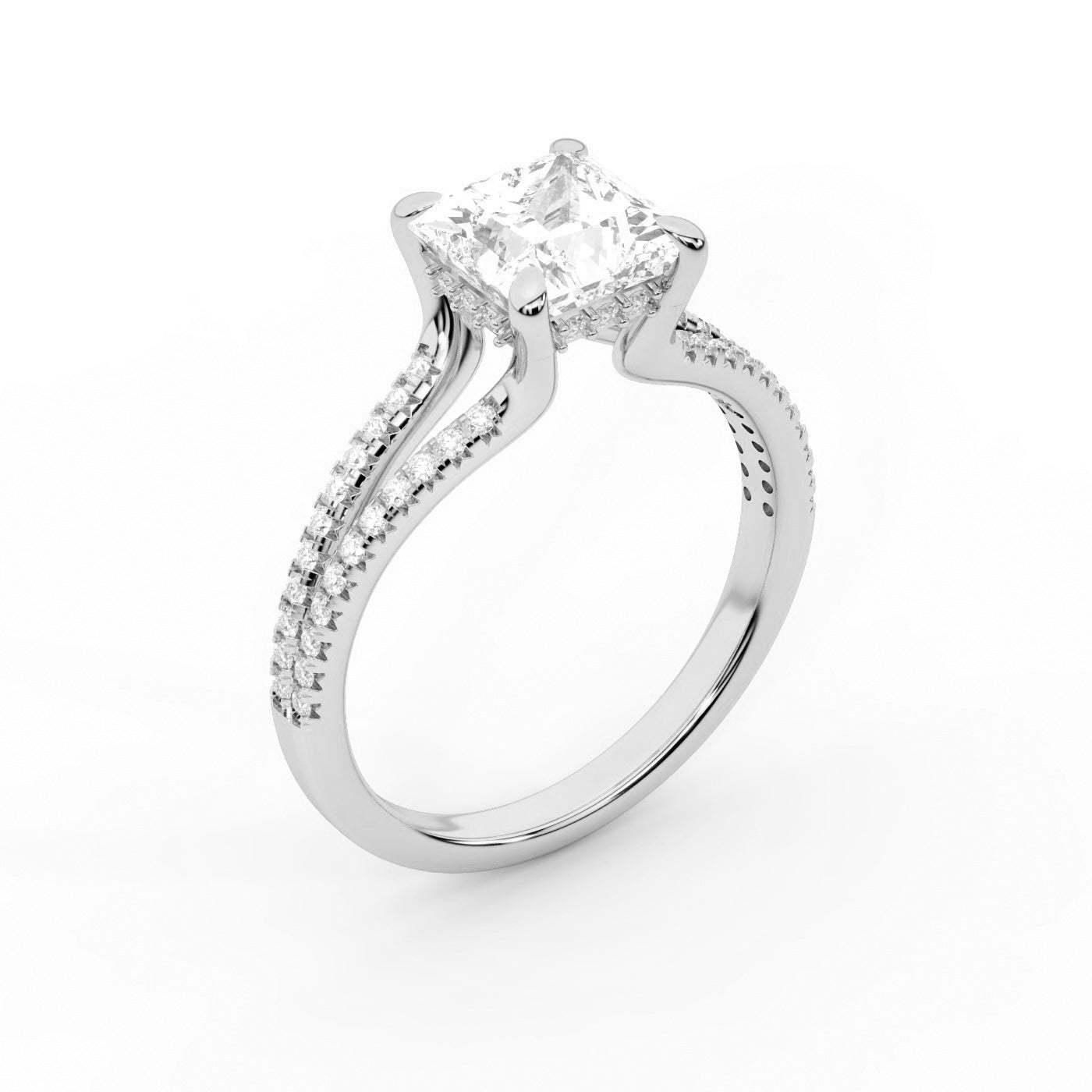 Princess Cut Lab Grown Diamond Split Shank Engagement Ring in Platinum