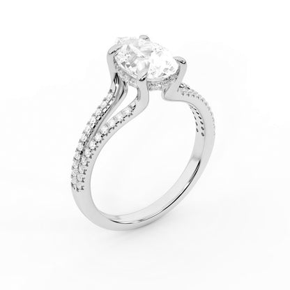 Pear Cut Lab Grown Diamond Split Shank Solitaire Engagement Ring in Platinum