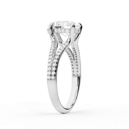 Pear Cut Lab Grown Diamond Split Shank Solitaire Engagement Ring in Silver