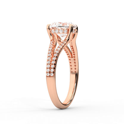 Heart Cut Lab Grown Diamond Solitaire Engagement Ring in warm Rose Gold with pavé accents.
