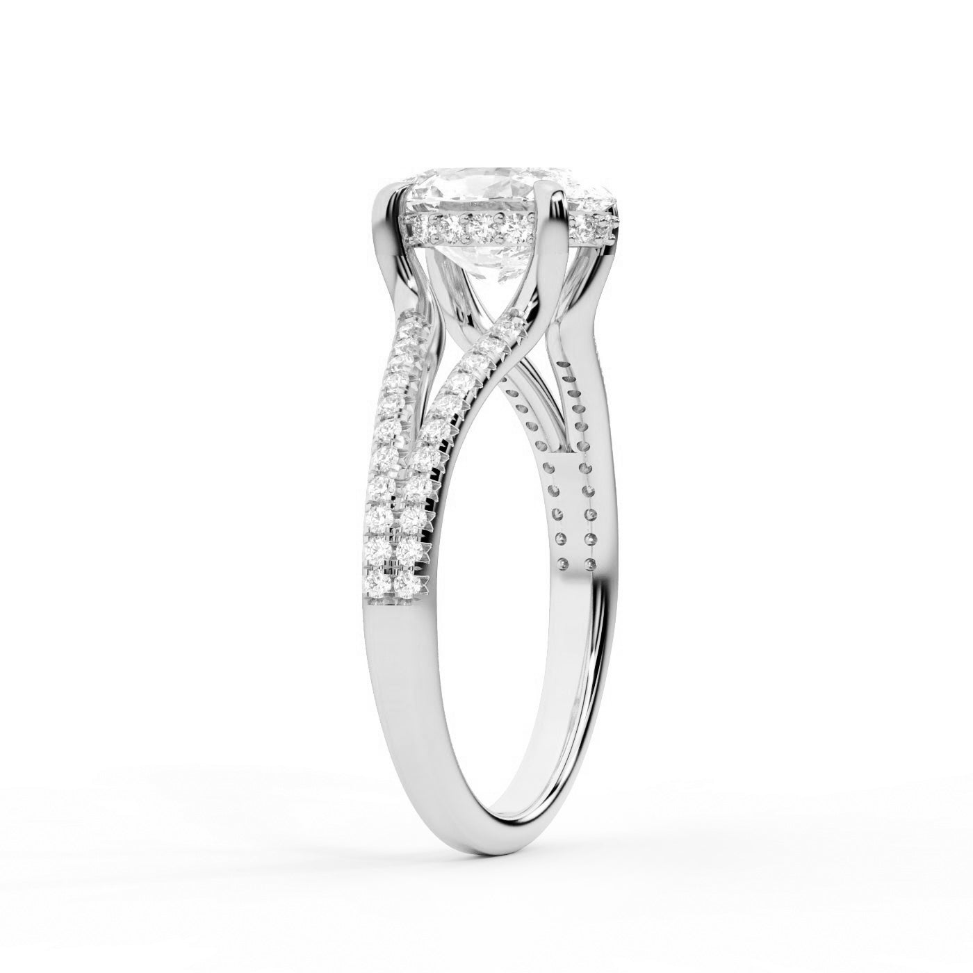 Oval Cut Lab Grown Diamond Solitaire Engagement Ring in Platinum with Pavé Split Shank