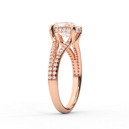 Oval Cut Lab Grown Diamond Solitaire Engagement Ring in Rose Gold with Pavé Split Shank