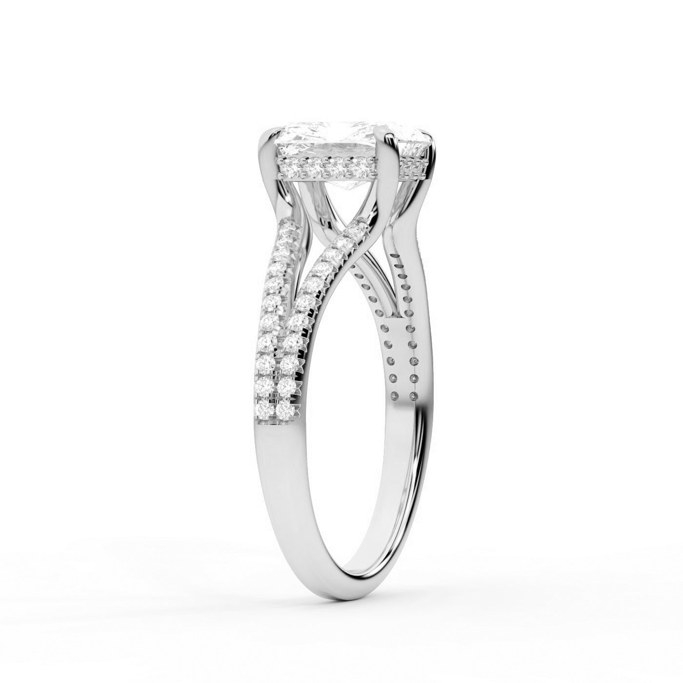 Radiant Cut Lab Grown Diamond Engagement Ring with Pavé Split Shank in White Gold