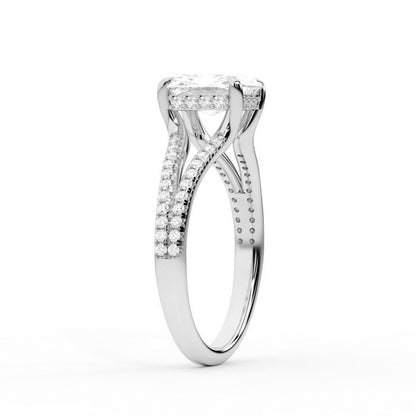 Radiant Cut Lab Grown Diamond Engagement Ring with Pavé Split Shank in White Gold