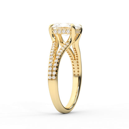 Radiant Cut Lab Grown Diamond Engagement Ring with Pavé Split Shank in Yellow Gold