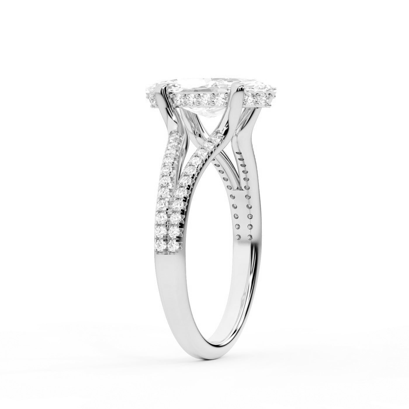 Marquise Cut Lab Grown Diamond Solitaire Engagement Ring with Pave Split Shank in Silver