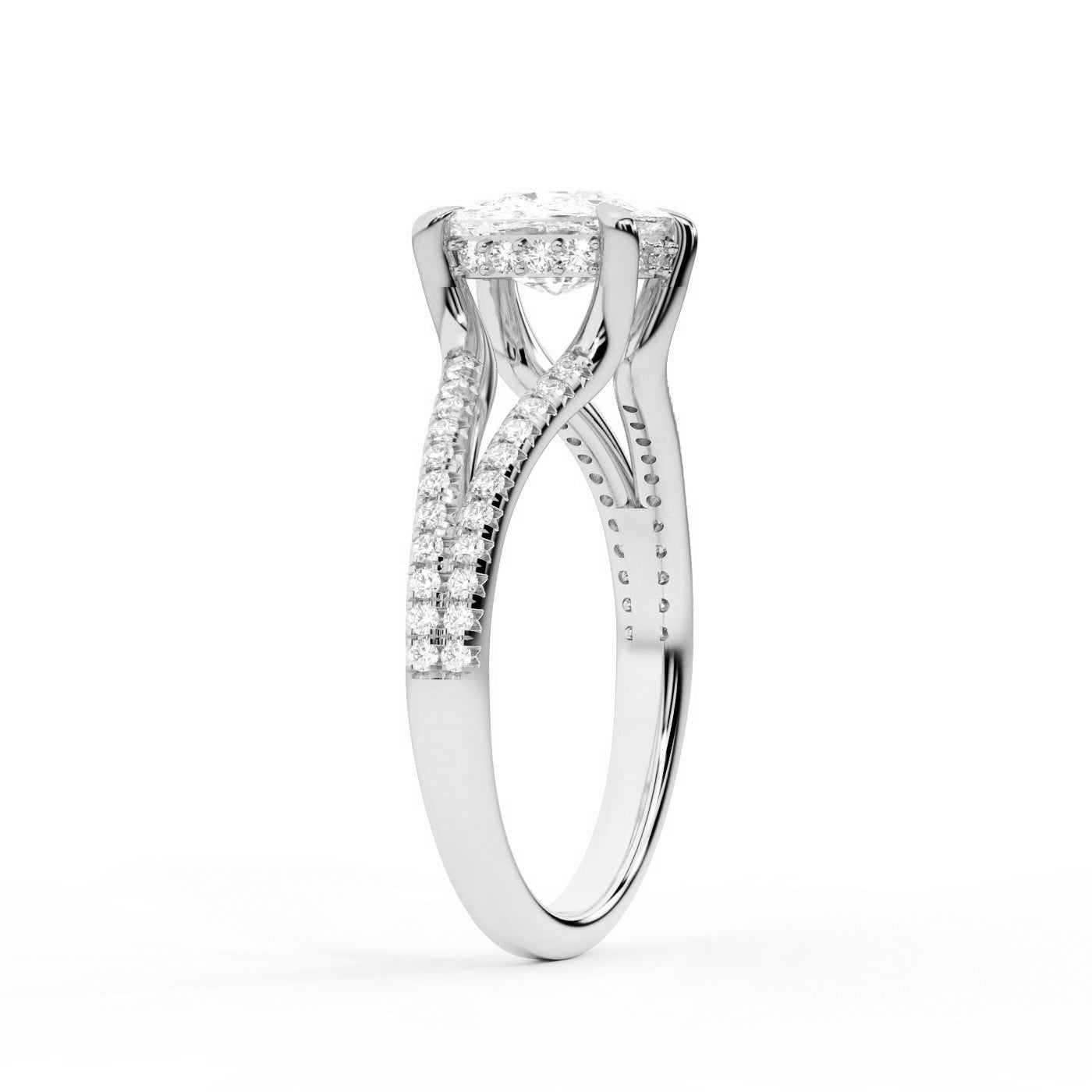 Cushion Cut Lab Grown Diamond Engagement Ring with Split Shank in White Gold
