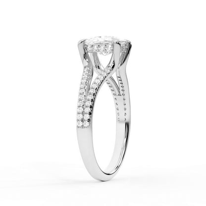 Cushion Cut Lab Grown Diamond Engagement Ring with Split Shank in White Gold