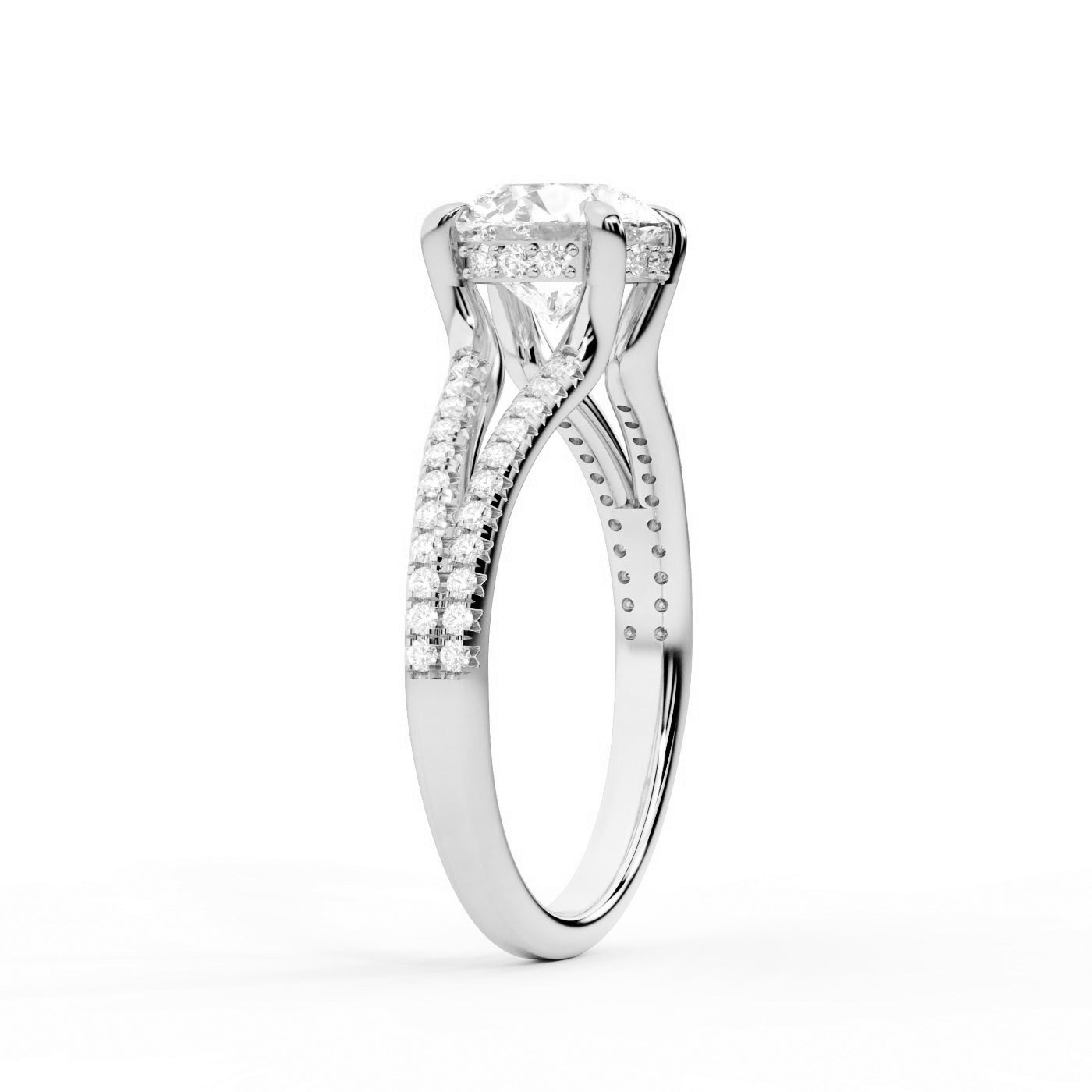 Asscher Cut Lab Grown Diamond Solitaire Engagement Ring with Pavé Split Shank in Silver