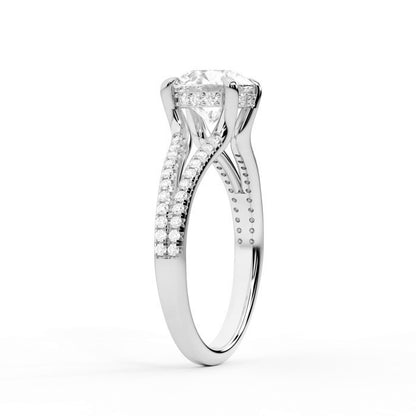 Asscher Cut Lab Grown Diamond Solitaire Engagement Ring with Pavé Split Shank in Silver
