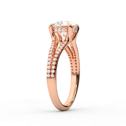 Asscher Cut Lab Grown Diamond Solitaire Engagement Ring with Pavé Split Shank in Rose Gold