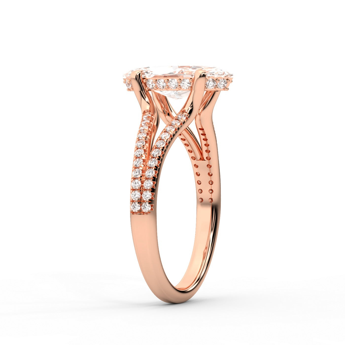 Marquise Cut Lab Grown Diamond Solitaire Engagement Ring with Pave Split Shank in Rose Gold