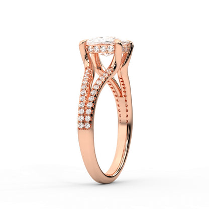 Cushion Cut Lab Grown Diamond Engagement Ring with Split Shank in Rose Gold