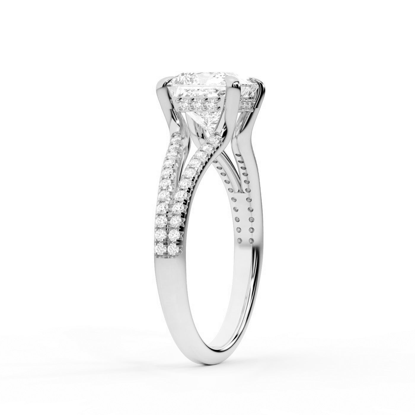 Princess Cut Lab Grown Diamond Split Shank Engagement Ring in Silver