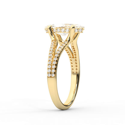 Marquise Cut Lab Grown Diamond Solitaire Engagement Ring with Pave Split Shank in Yellow Gold