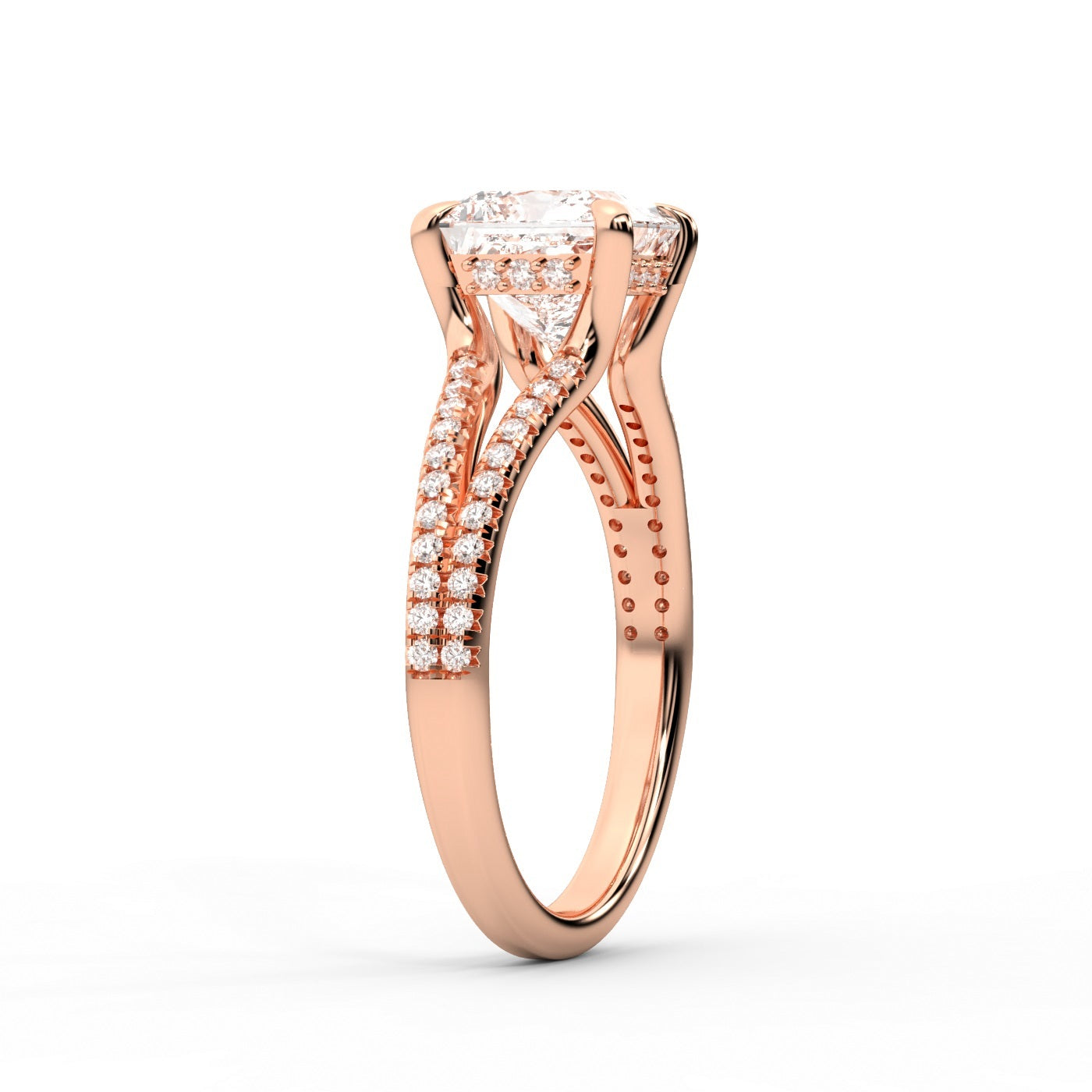 Princess Cut Lab Grown Diamond Split Shank Engagement Ring in Rose Gold