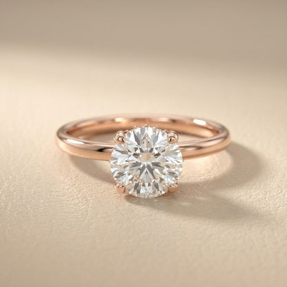 Round Cut Lab Grown Diamond Solitaire Engagement Ring with Hidden Halo in Rose Gold