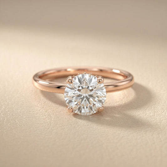 Round Cut Lab Grown Diamond Solitaire Engagement Ring with Hidden Halo in Rose Gold