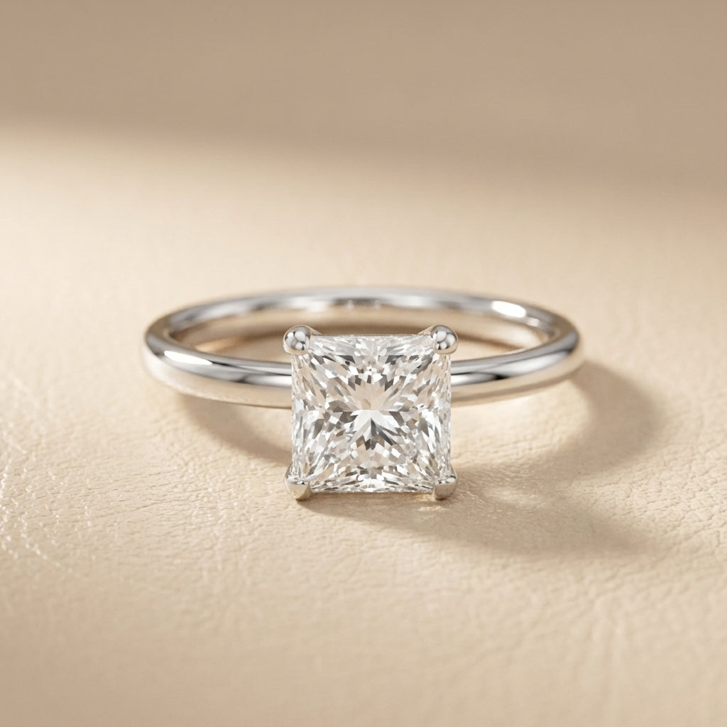 Princess Cut Lab Grown Diamond Engagement Ring in Silver with hidden accents