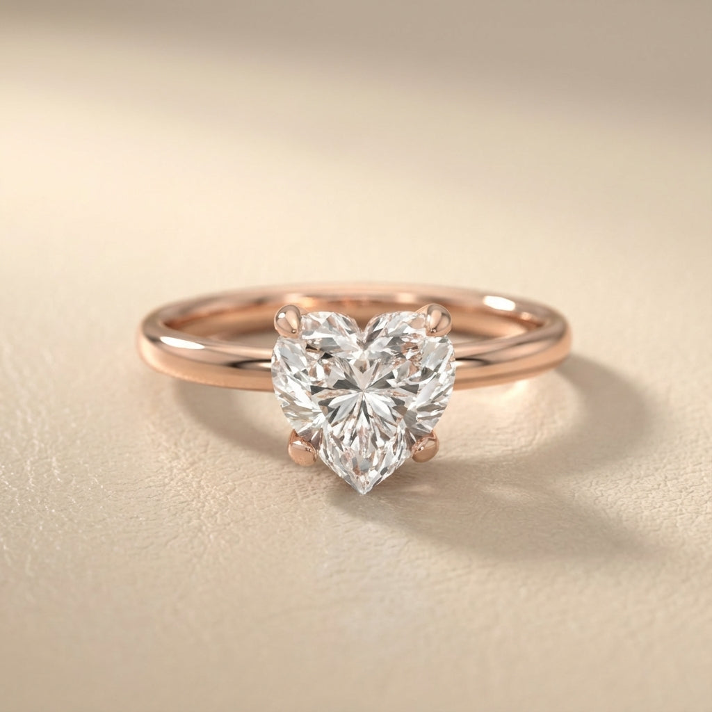 Rose Gold Heart Cut Lab Grown Diamond Solitaire Engagement Ring showing hidden accents