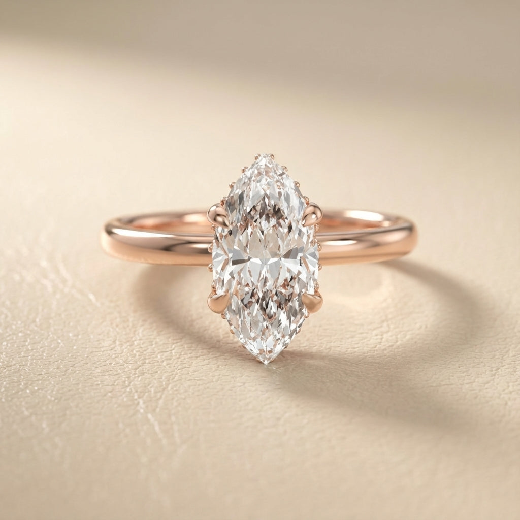 Charlotte Charm Marquise Cut Lab Grown Diamond Solitaire Engagement Ring in Rose Gold showing hidden accents