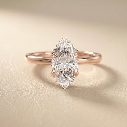 Charlotte Charm Marquise Cut Lab Grown Diamond Solitaire Engagement Ring in Rose Gold showing hidden accents