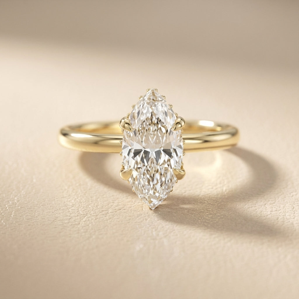 Charlotte Charm Marquise Cut Lab Grown Diamond Solitaire Engagement Ring in Yellow Gold with hidden halo detail