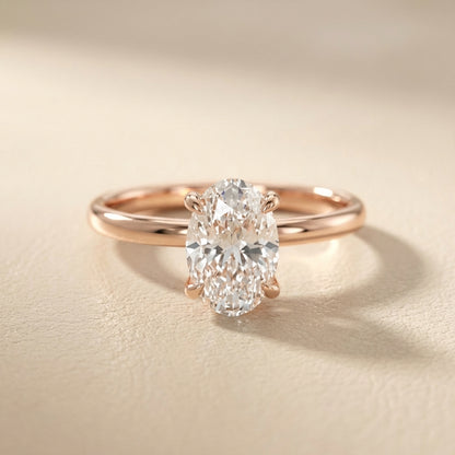 Oval Cut Lab Grown Diamond Solitaire Engagement Ring in Rose Gold showing hidden halo detail