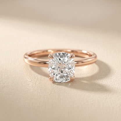 Cushion Cut Lab Grown Diamond Engagement Ring in Rose Gold showing side profile