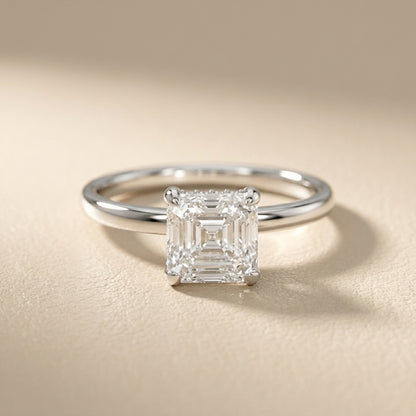 Asscher Cut Lab Grown Diamond Engagement Ring in Silver with hidden accents