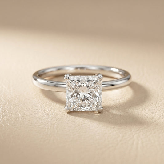 Princess Cut Lab Grown Diamond Engagement Ring in White Gold side profile